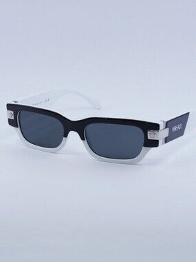 Versace VE4465 545987 Sunglasses Black / White Rectangle Frame, Grey Lenses